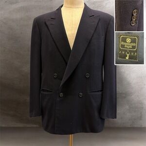 Ermenegildo Zegna Men's US 40R Navy Classic Wool Flannel Double-Breasted Blazer